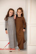 Kids gingham robe and pajamas romper set in black and tan polyester for children