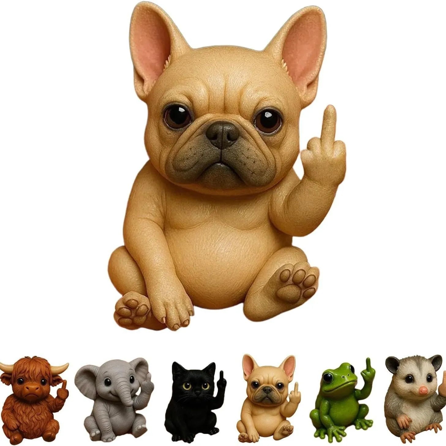 Mini plastic resin animal doll making vertical middle finger gesture, available in seven animal styles