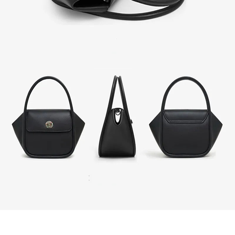 Genuine cow leather wing-shaped tote bag with buckle detail and cross-body shoulder strap