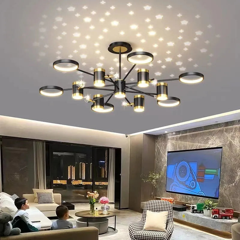 Nordic star iron pendant chandelier with 13 heads in black finish, 1000mm diameter