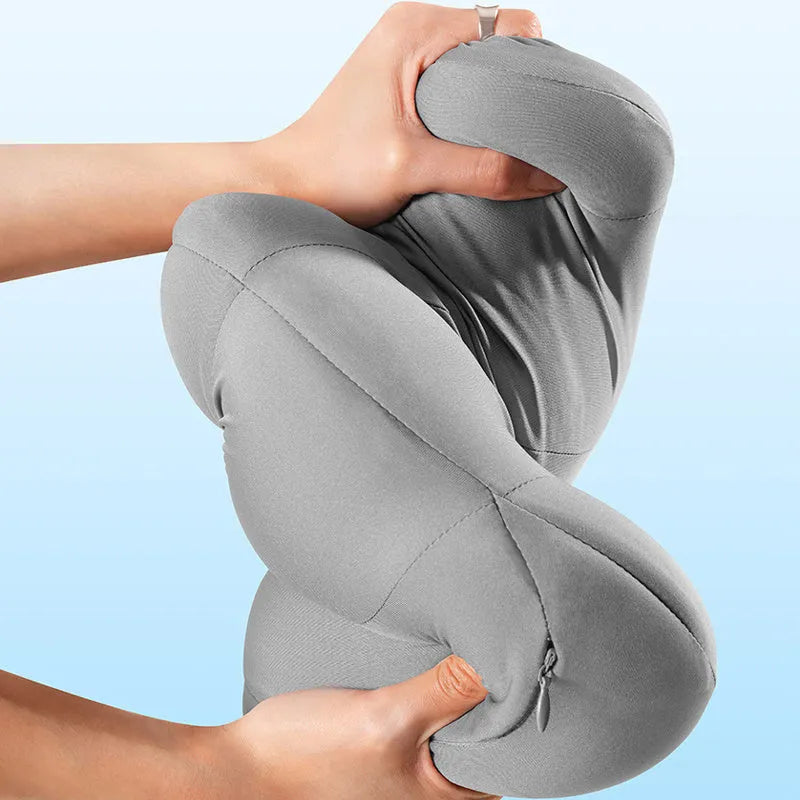 Grey and orange car head restraint neck guard with matching waist pillow