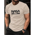 Men's slim-fit cotton t-shirt with printed letters, shown in apricot colour.