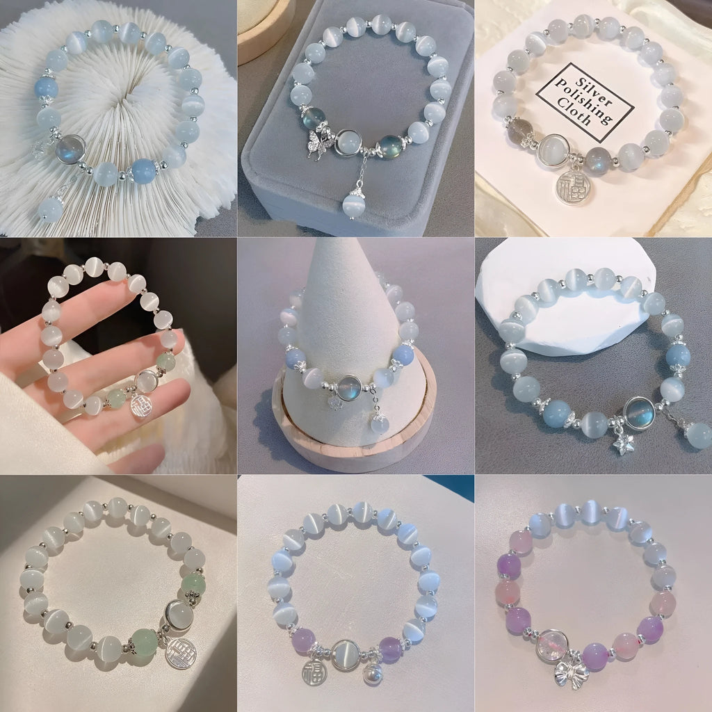 Glass bracelet with butterfly design and blessing card beads in moonlight colours