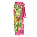 Women's pink floral print retro one-piece swimsuit with V-neck, covered belly and thin skirt