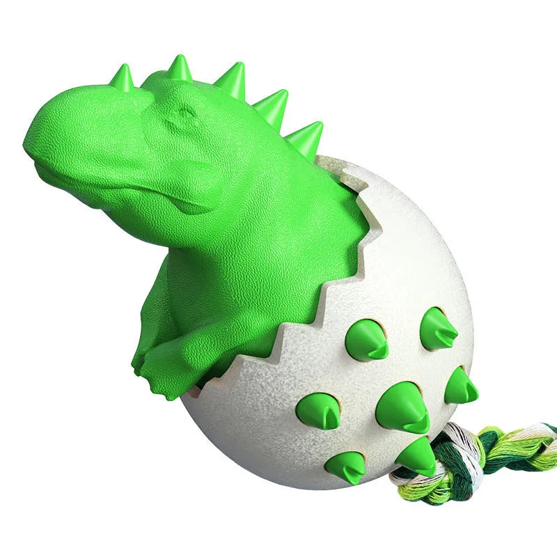 Dinosaur design blue rubber dog chew toy with rope for aggressive chewers