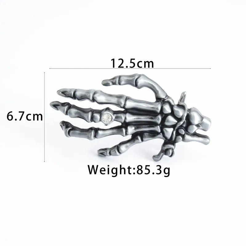 Men's genuine leather belt with skull claw alloy buckle, black, available in sizes 90cm to 130cm