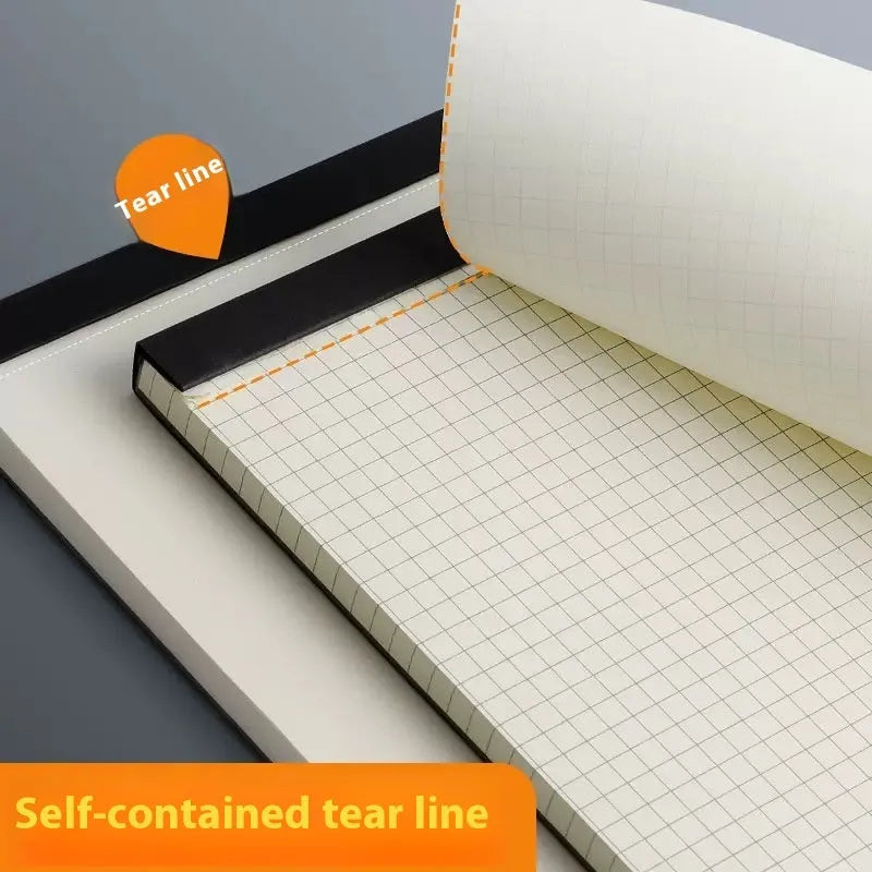 Set of three tearable writing pads in A5, B5 and A4 sizes showing blank, grid and lined ruling options.
