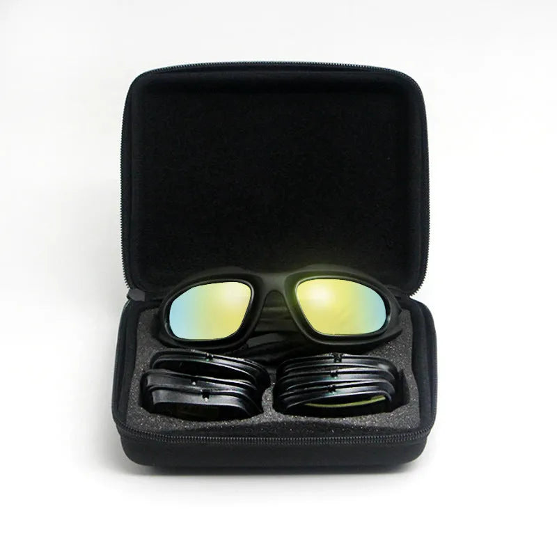 Polarised tactical sunglasses for cycling with dustproof features and PC frame construction