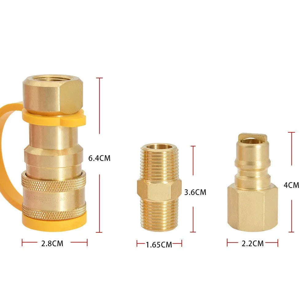 Gold brass gas propane conversion charging connector with 3/8 inch American standard thread