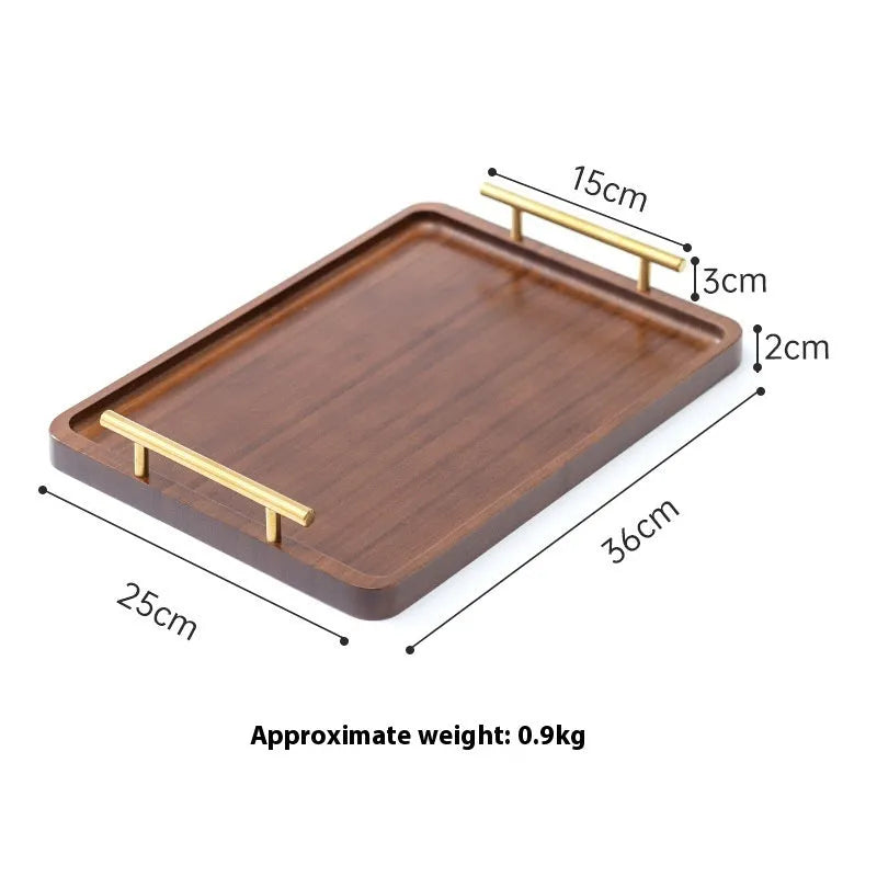 Square bamboo barbecue plate tray with brown handle for hotel and café dining service