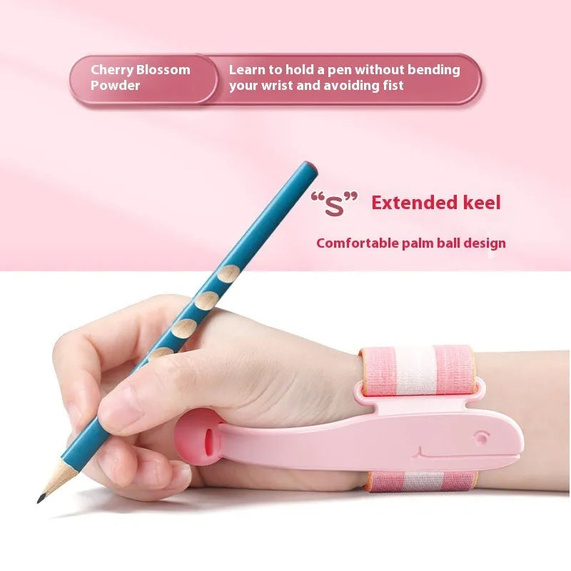Blue Anti-hook Holder Pen Control Corrector wrist brace for pen grip correction.