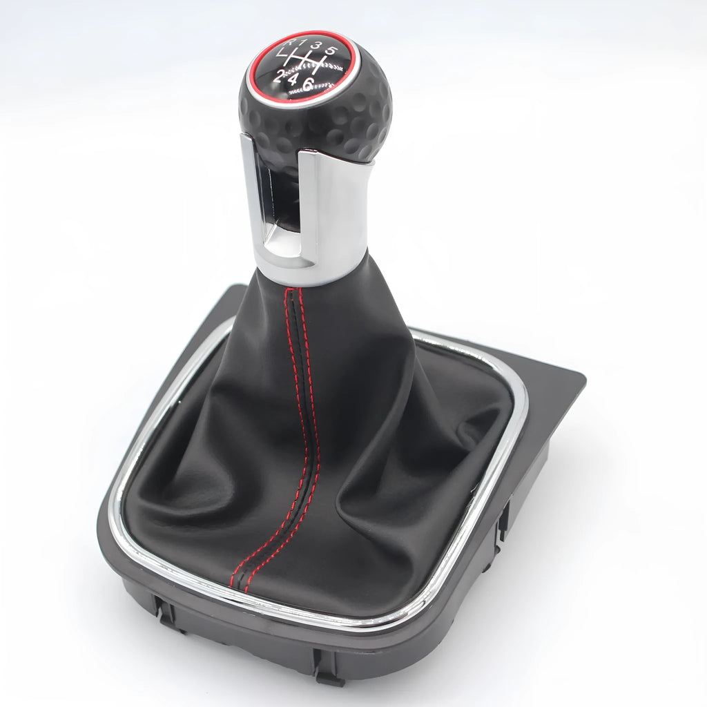 Leather gear shift dust boot for Volkswagen Golf models, showing 12mm installation hole.