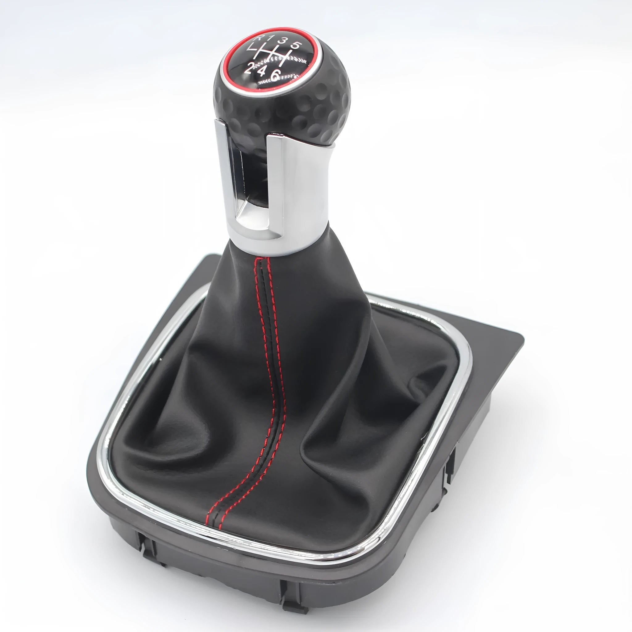 Leather gear shift dust boot for Volkswagen Golf models, showing 12mm installation hole.