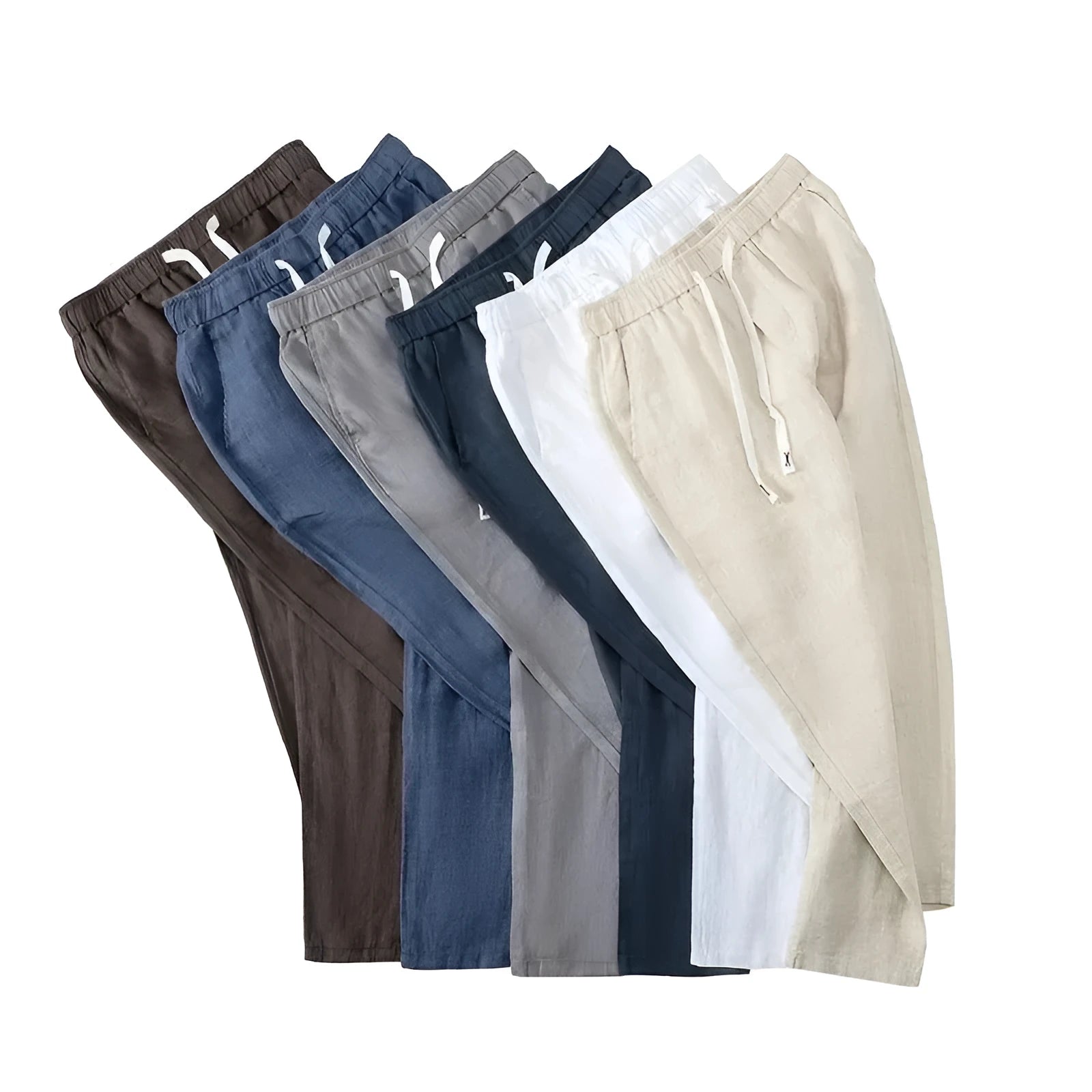 Pure linen Chinese style trousers with elastic waist and straight leg design