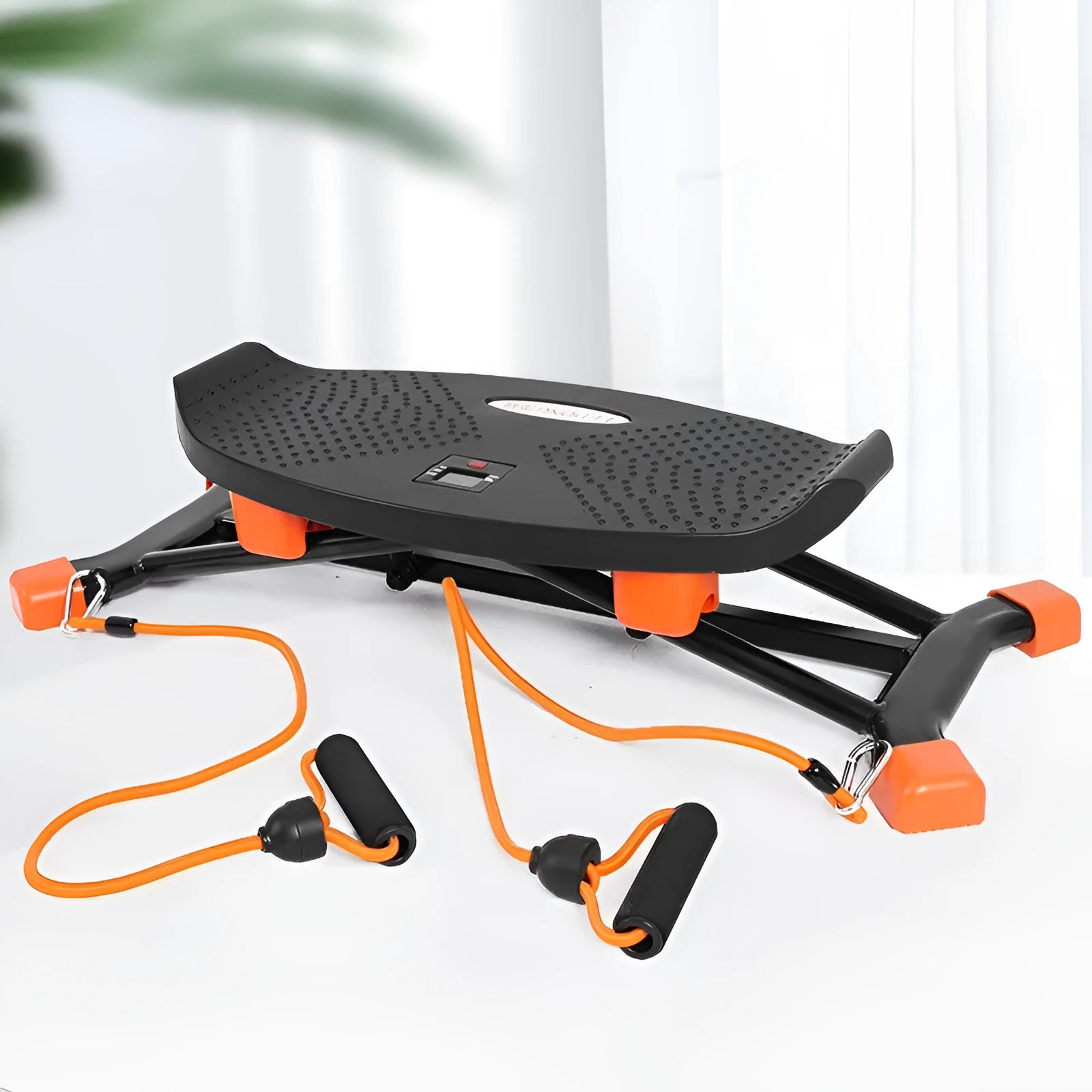 Black mini fitness skiing machine JS101A model with elastic hand straps for home exercise