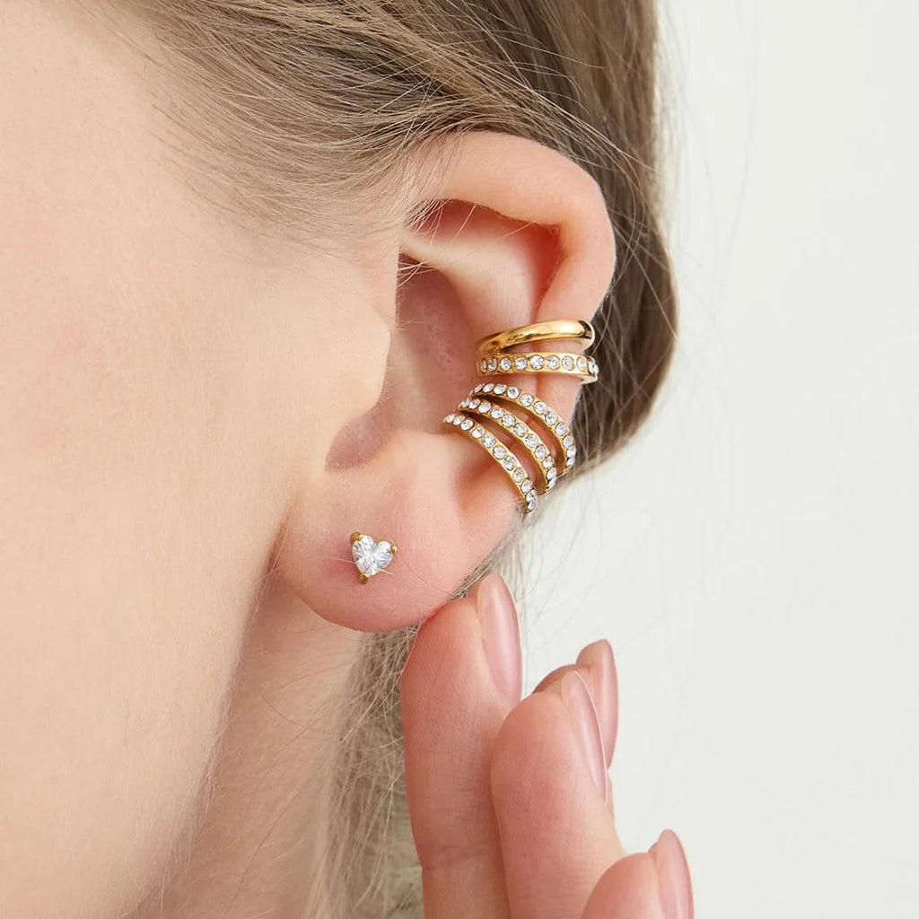 Women's stainless steel non-piercing clip-on earrings with geometric ring shape and electroplated finish in JDE0309004 colour.
