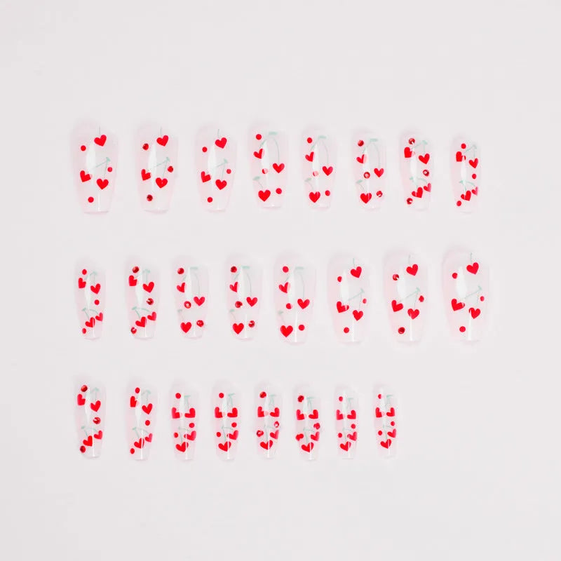 Red diamond and small cherry design nail art armour sheets, 24 pieces with adhesive