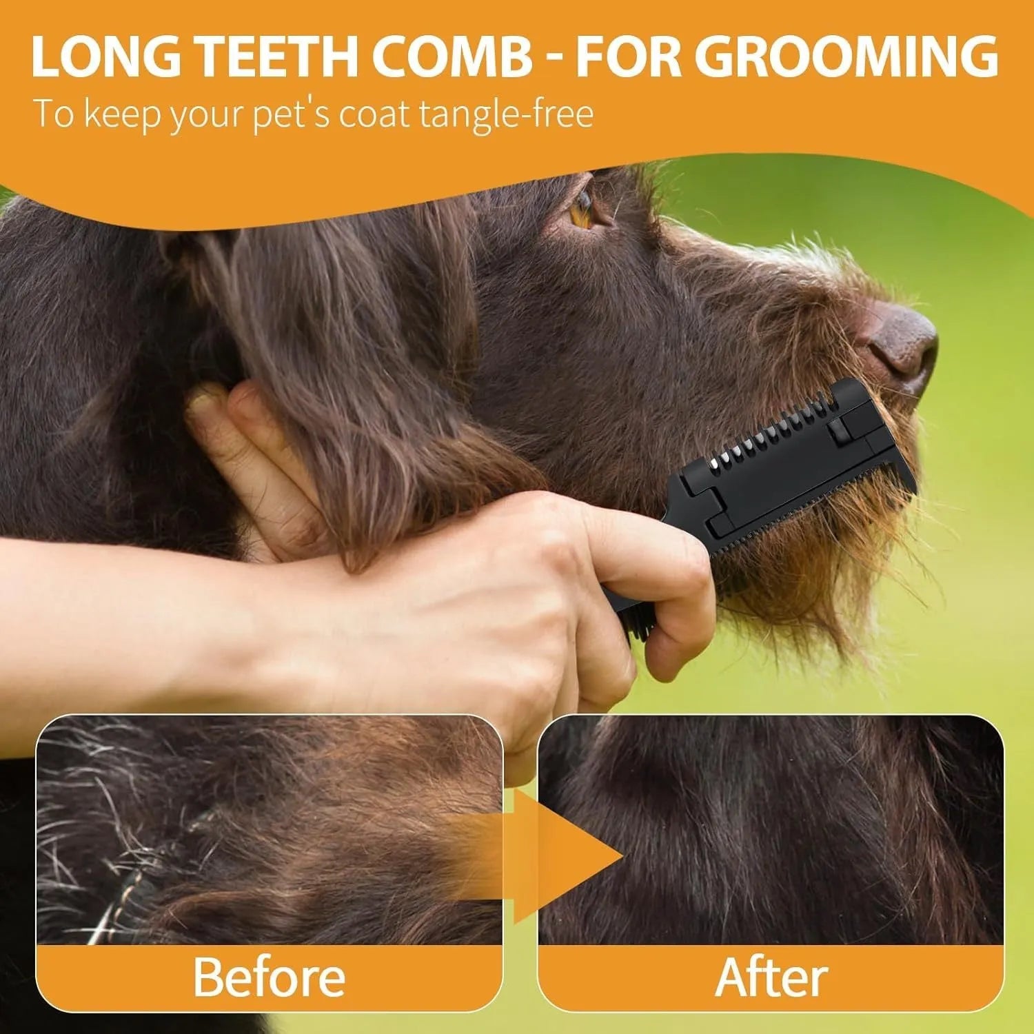 Razor comb for dogs and cats with comb and trimming blade, includes 10 spare stainless steel blades.