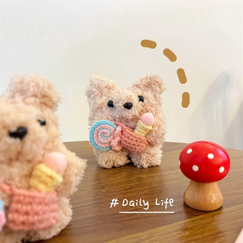 Cute lollipop ice cream bear plush earphone sleeve for Apple AirPods, velvet hand-woven soft shell case, lollipop sherbet colour