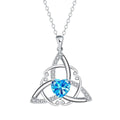 Geometric Celtic knot copper necklace for women showing blue electroplated colour option.