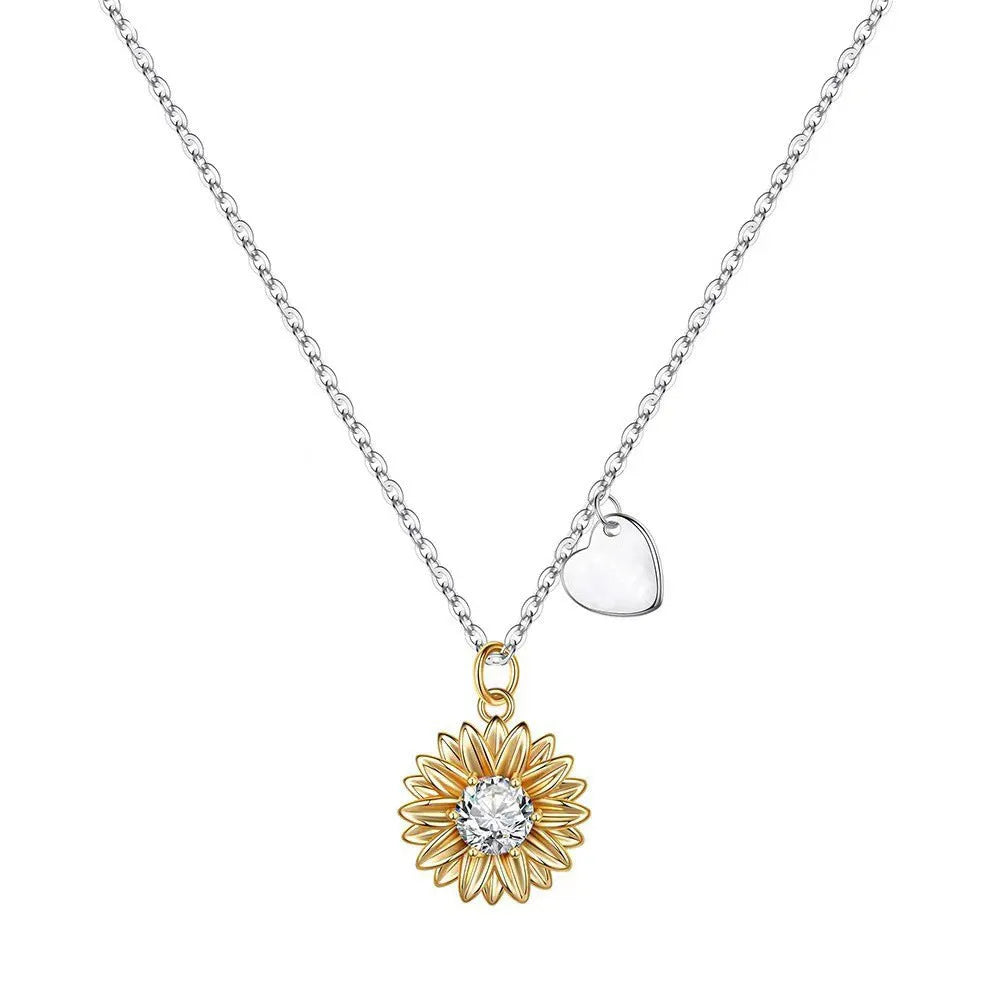 Women's sterling silver sunflower necklace with adjustable chain and electroplated daisy pendant