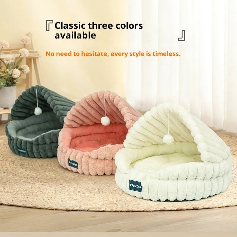 Large cat nest warm pet bed in grey shell shape 50cm diameter
