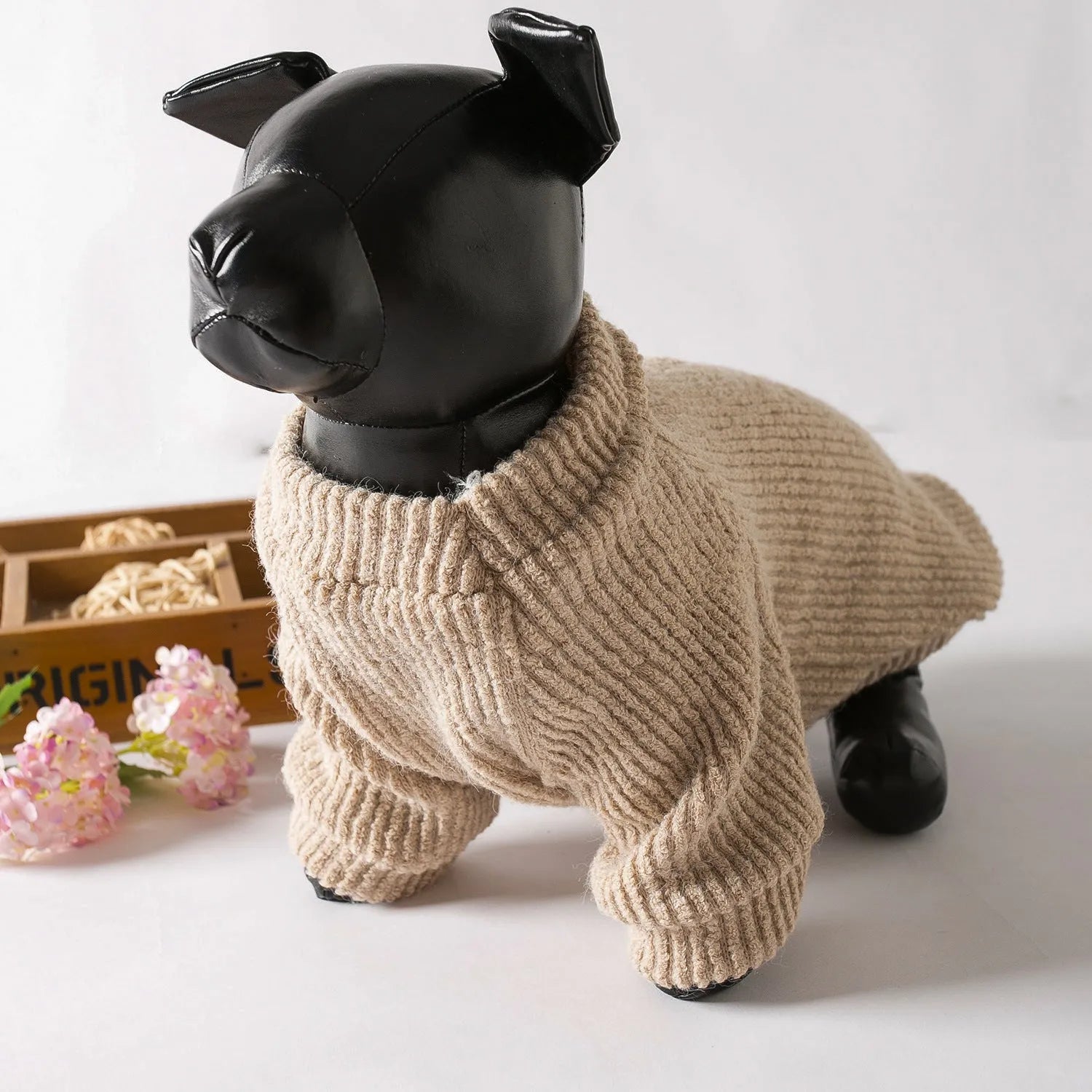 Brown cloth dog sweater pullover for small breeds including Bichon, Pomeranian sizes XS to XL