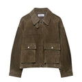 Women's medium thickness PU jacket in Japanese Korean casual style shown in picture colour