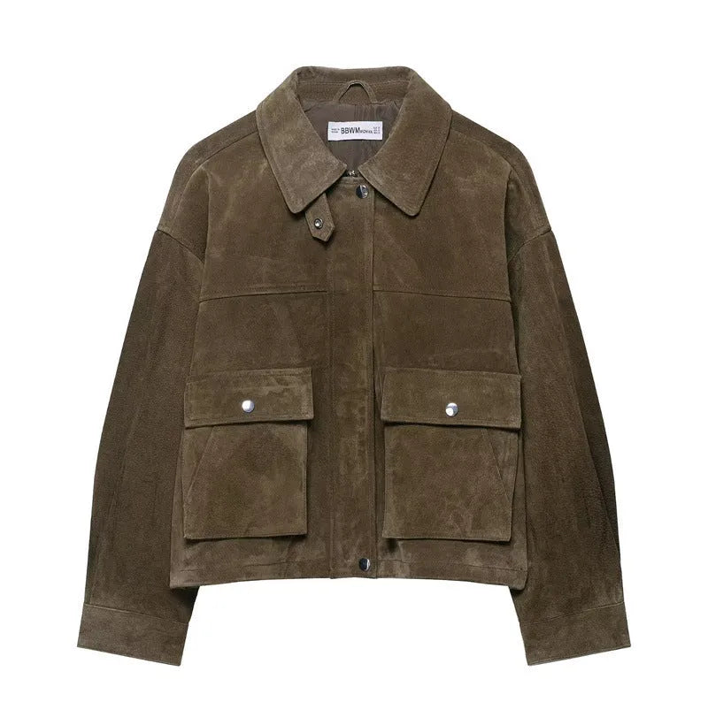 Women's medium thickness PU jacket in Japanese Korean casual style shown in picture colour