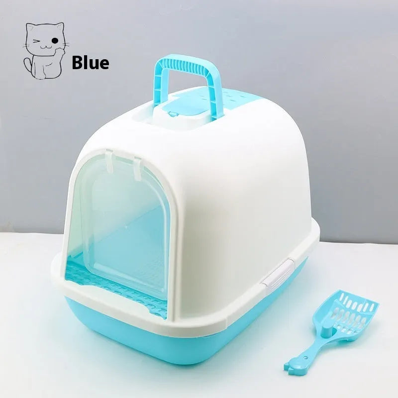 Fully enclosed PP cat litter box with drawer and deodorant, 49x36x41cm, pink finish