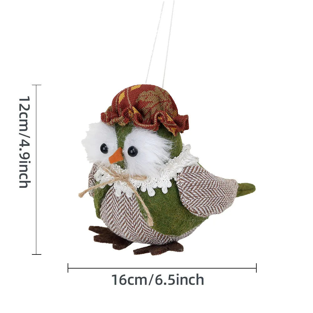 Colourful harvest bird owl pendant ornament for Thanksgiving decor in orange or green