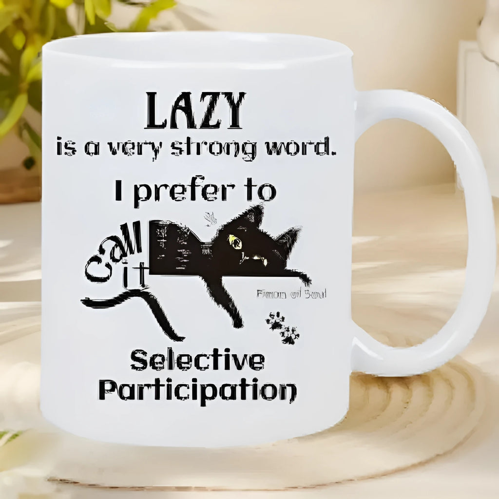 Ceramic 11oz mug with creative picture design applied via thermal transfer