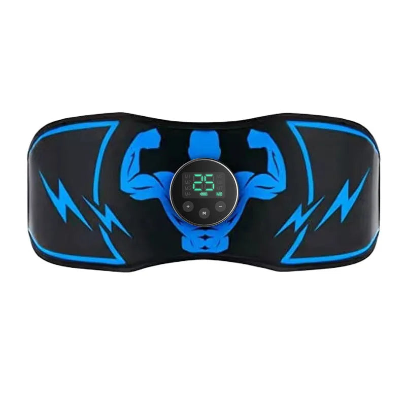 EMS abdominal belt with blue host unit and wireless remote control for muscle stimulation