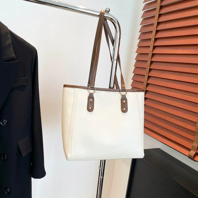 Korean style black PU shoulder underarm bag with a sandwich pocket and horizontal square shape.