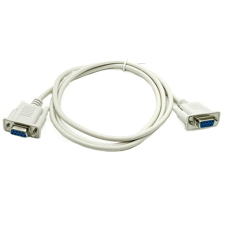 Female to female DB9 serial cable with milky white insulation measuring 1.5 metres in length