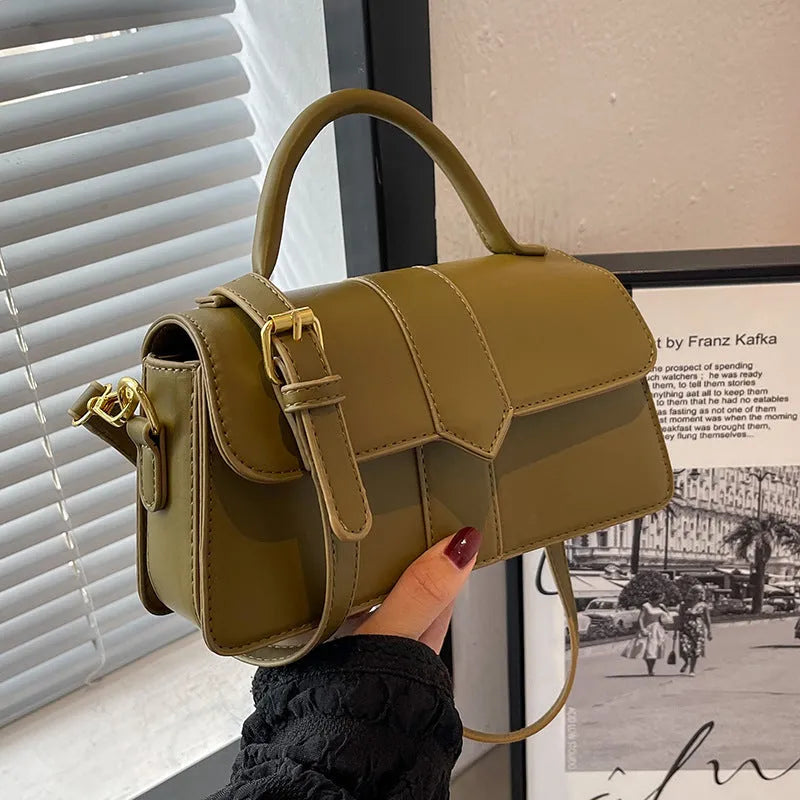 Women's beige PU leather messenger bag with horizontal file organiser and sandwich pocket