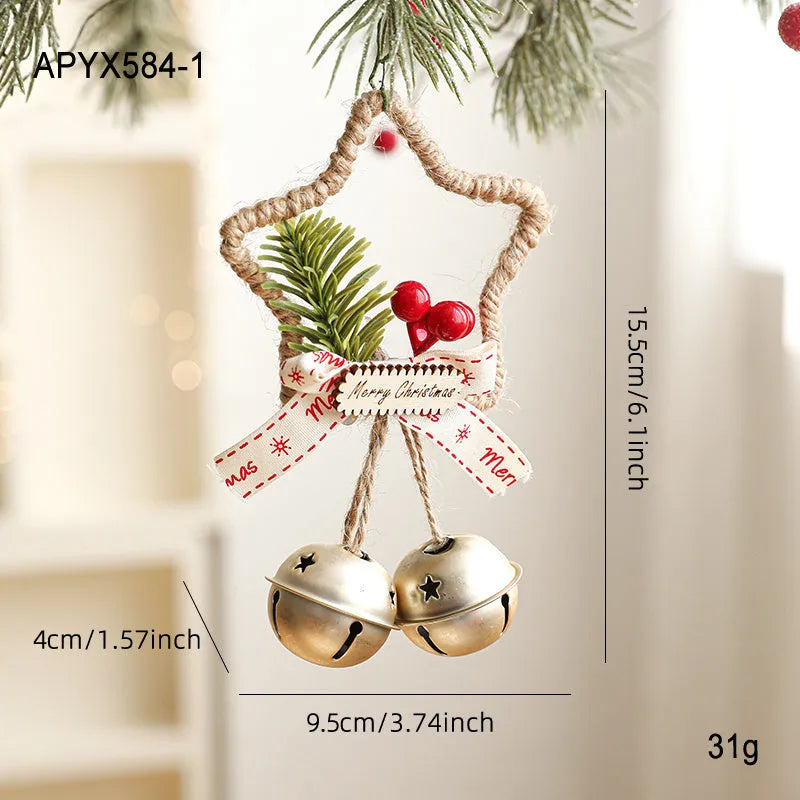 Iron Christmas bell ornament in gold on white background