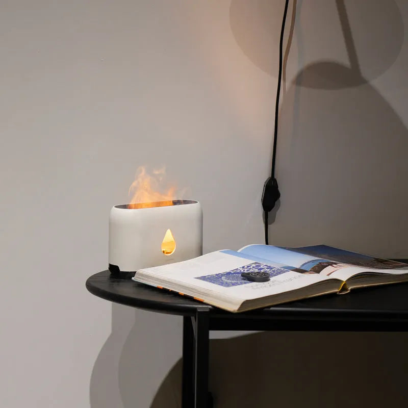 Mini remote control flame diffuser air humidifier in white plastic with USB cable