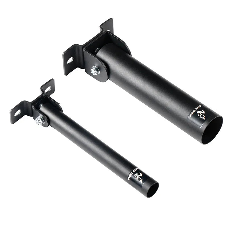 Wall-mounted steel barbell storage rack with 25 vertical holding tubes.