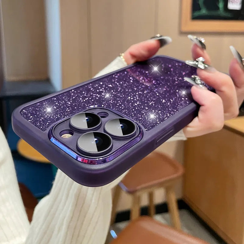 Ultra-thin transparent glitter phone case for iPhone with gradient electroplating finish.