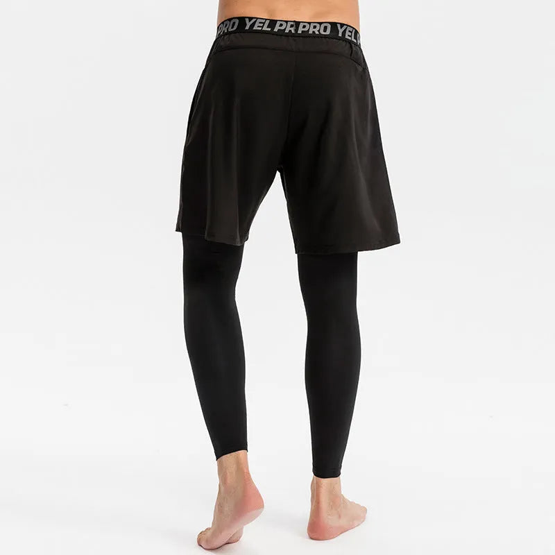 Men's grey quick-drying high elastic tight pants for fitness and running sports