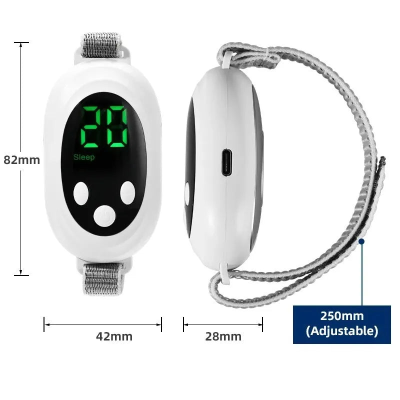 White USB sleep aid instrument with remote control and sleep bracelet attachment