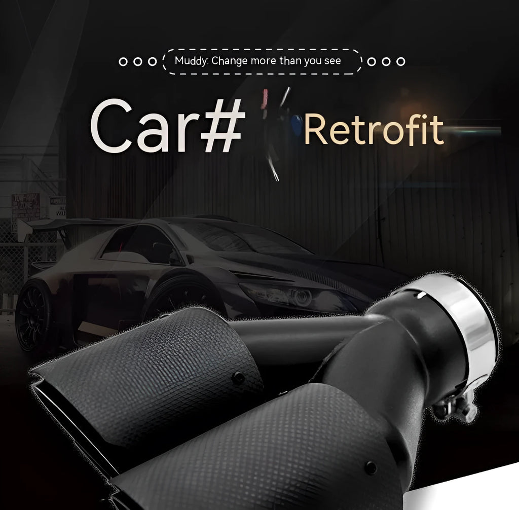 Black carbon fibre car exhaust pipe with double outlet tail nozzle, 250mm dimension