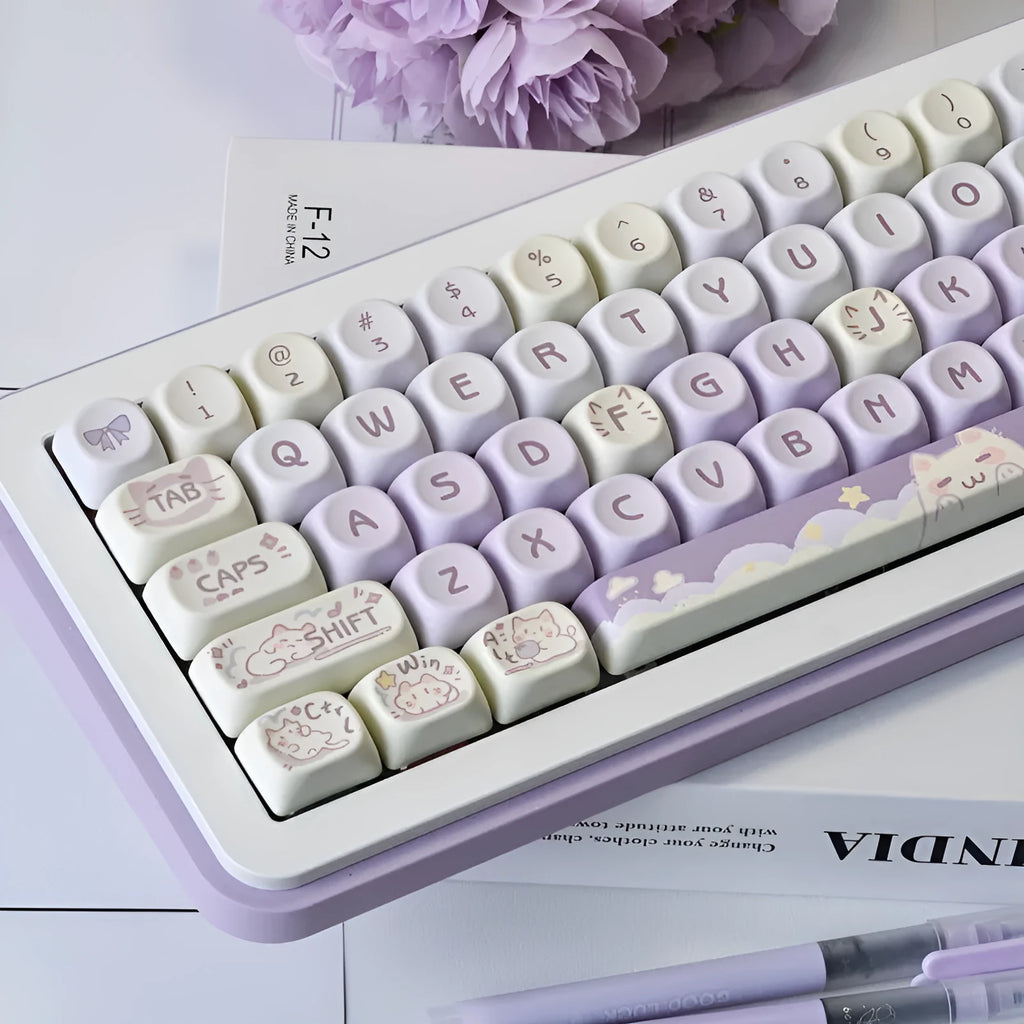 Sublimation PBT key cap set for Wooting keyboards, available in Taro Kitten Moa colour, with magnetic shaft adapter compatibility