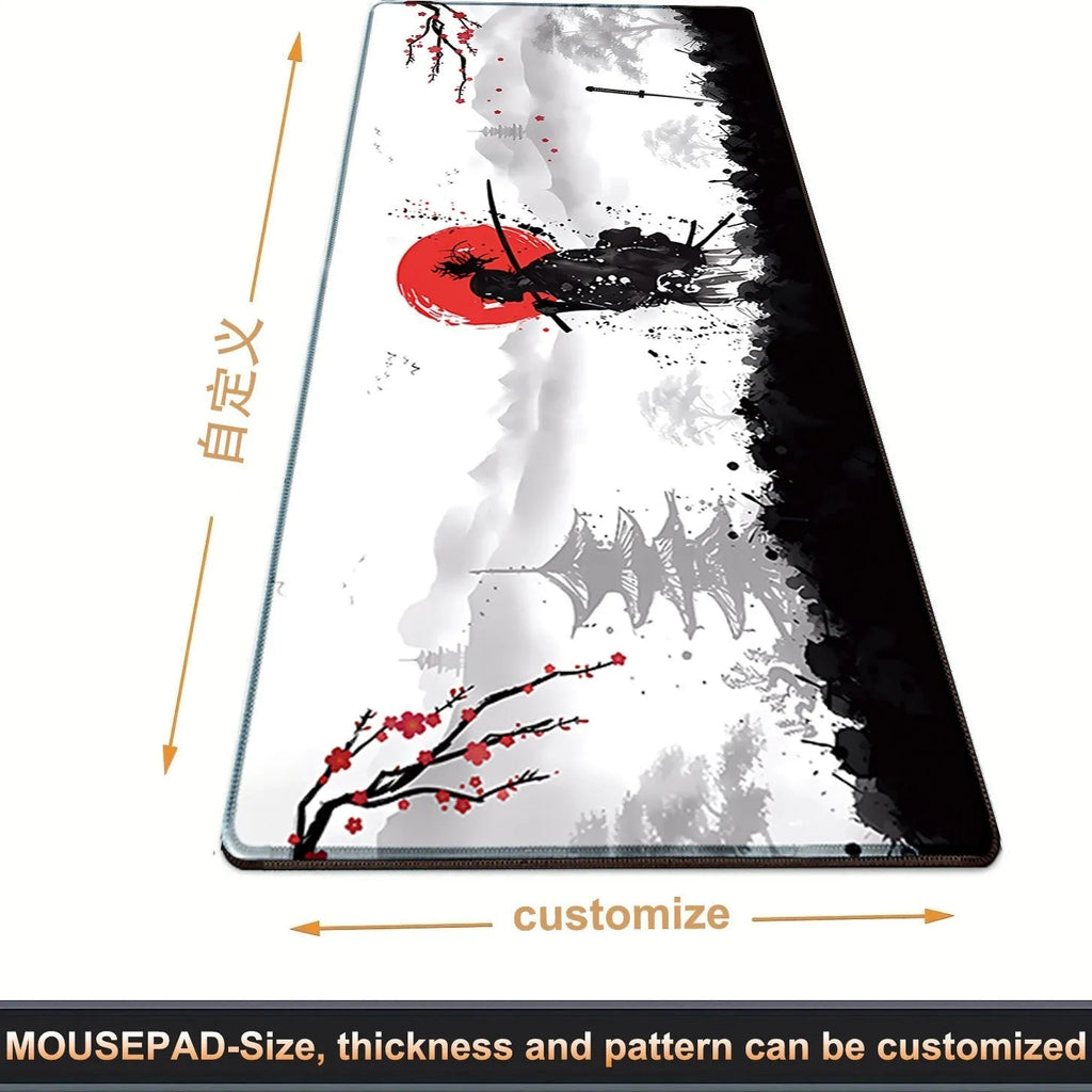 Japanese Samurai design gaming mouse pad with non-slip cloth surface in multiple size options