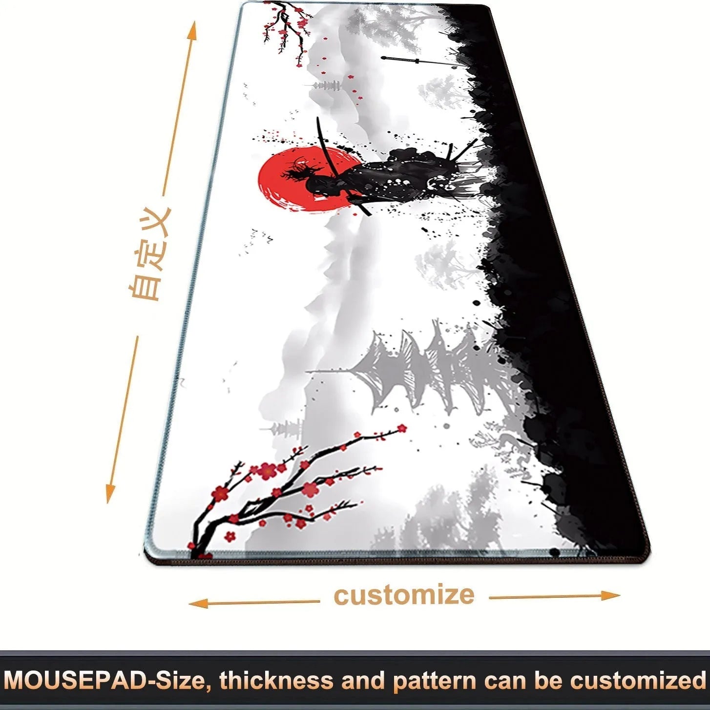 Japanese Samurai design gaming mouse pad with non-slip cloth surface in multiple size options