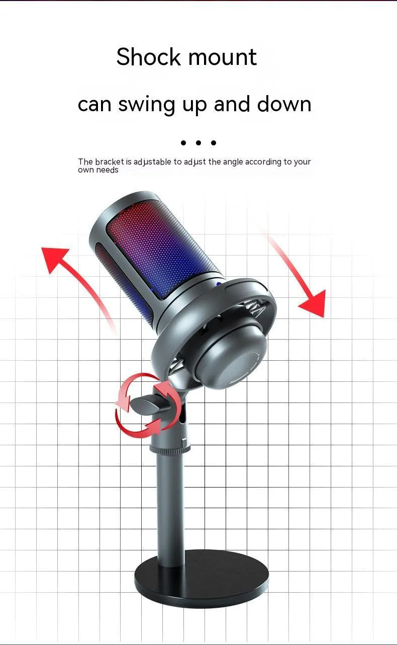RGB condenser microphone for computer streaming with 150cm cable in black, pink or white colours