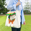 Canvas pet carrier shoulder backpack with cartoon pattern for small dog or cat transport.