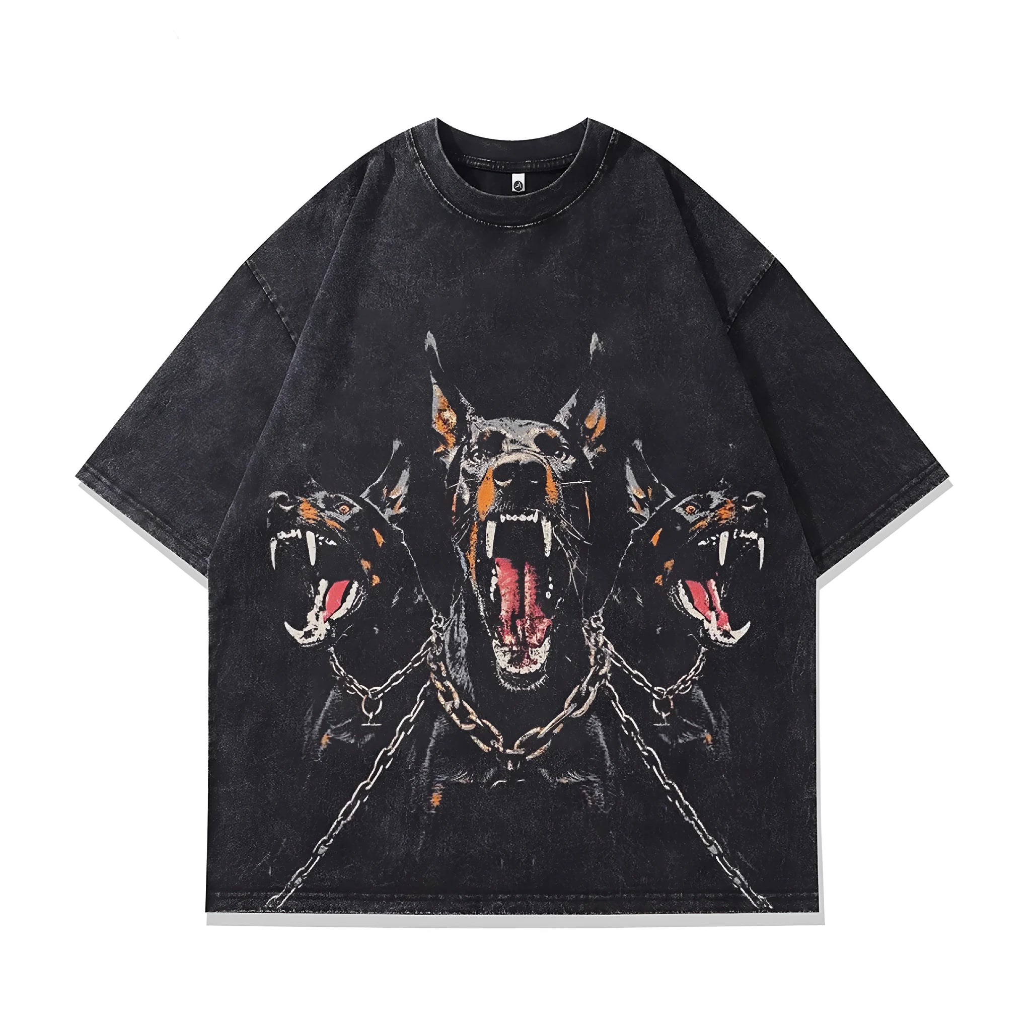Men's short sleeve cotton pullover with character pattern print in loose fit style