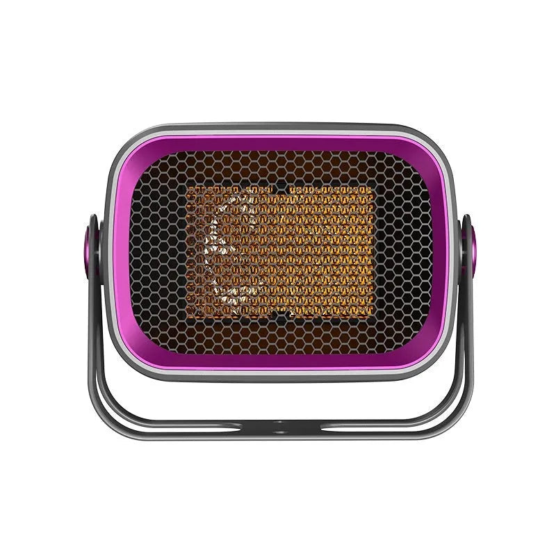 Compact grey desktop heater with rotating design and PTC ceramic heating for small rooms
